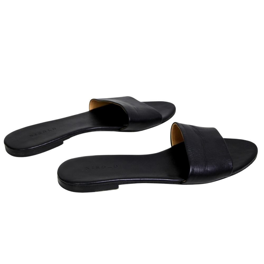Nisolo BLACK GENUINE LEATHER LOW HEEL OPEN TOE SANDALS MULES SHOES Size 10 - Picture 5 of 10